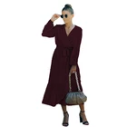 Tie Dresses Hot Sale Womens Spring Summer Deep V Neck Long Sleeve Tie Waist Midi Dresses