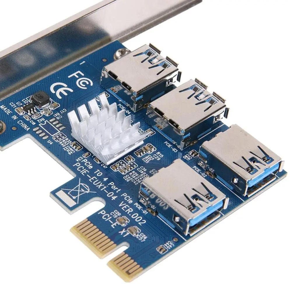 1 X 4 Slots PCIE 1 to 4 PCI Express 16X Slot External Riser Card Adapter Board 
