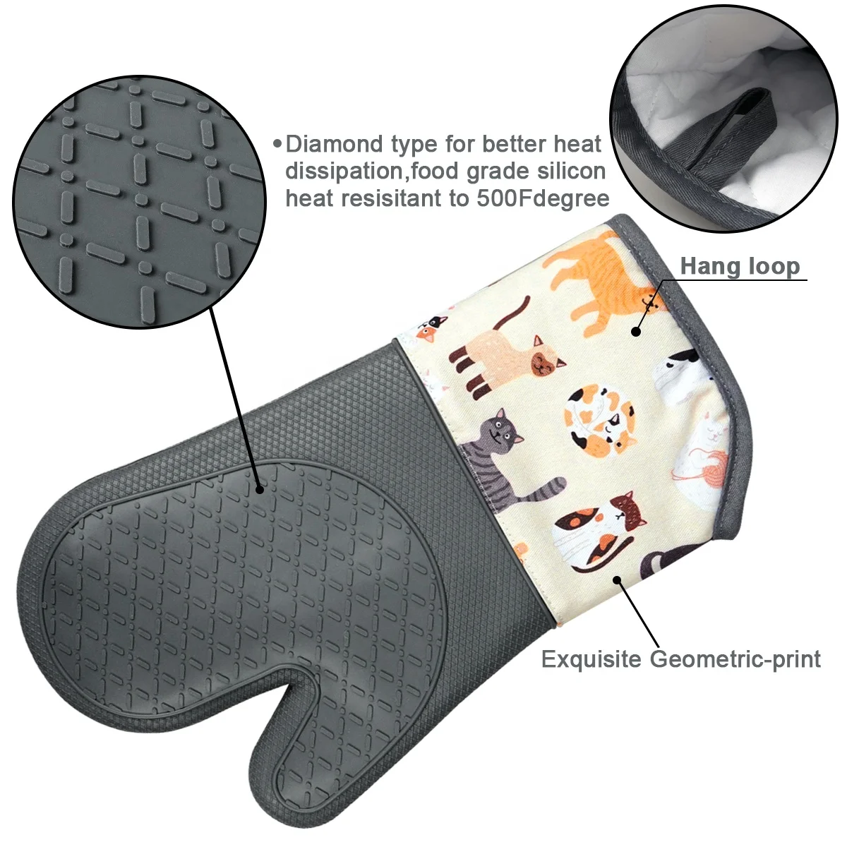 Printing Personalized Custom Silicone Oven Mitts For Kitchen Cooking Heat Resistant Oven Mitt