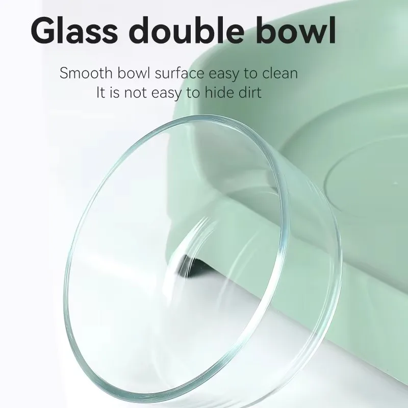 Dougez Customizable Pet Double Bowl with Glass Bowls Anti Knock Food and Water Bowl for Dogs Cats Easy to Clean Pet Supplies supplier