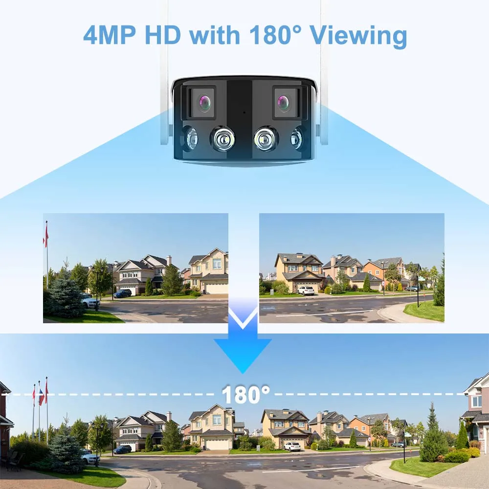 ICsee 4mp Dual Lens Panoramic Fixed Network Camera 2mp Smart Ir Ai Ip Surveillance 180 degree panoramic bullet Cctv camera