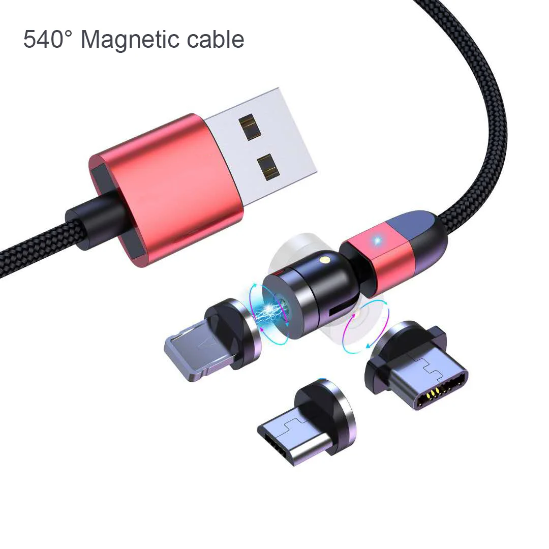 GBHD USB Extension Cable 540 Magnetic USB Type C Micro Cable Fast Charging Magnet Mobile Phone Charger for iPhone 12 11 Pro X Max 7 8 Plus Huawei Xiaomi Cell Phone Cables 