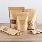 In Stock Recycle Environmental Square Bottom Bag Food Grade Craft Paper Bag With Window Zipper Closure