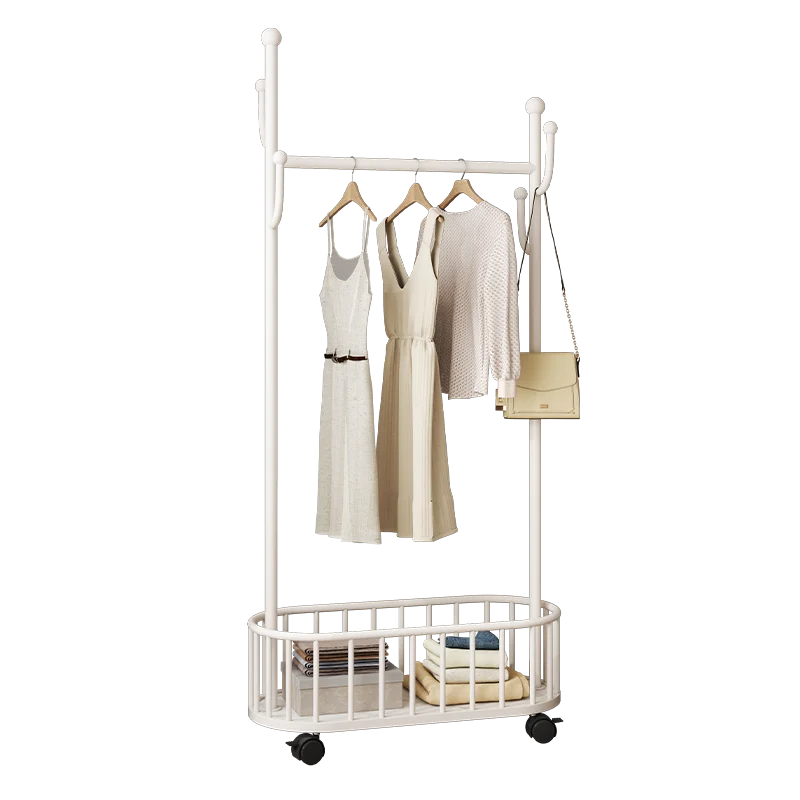 Movable metal floor standing coat rack with 360 degree rotation wheels