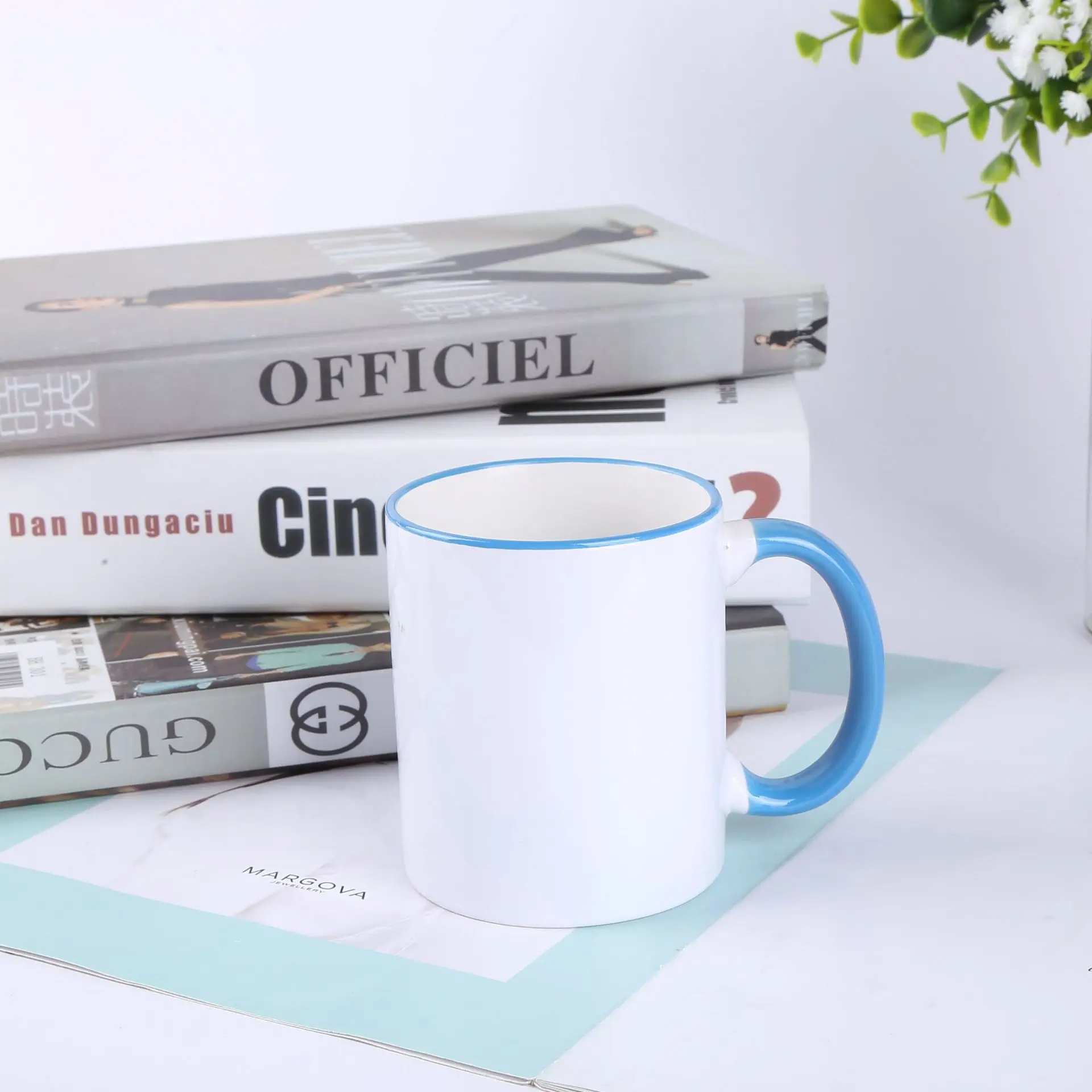 Best Price Custom Blank Sublimation Ceramic Mug With Colorful Handle And Rim