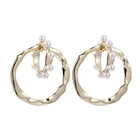 Brass Hoop Wholesale New Arrival Women Gold Brass Plated Round Hoop Freshwater Pearl Earrings