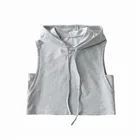Pullover Hoodie Wholesale Blank Plain Blue Hooded Sleeveless Pullover Drawstring Crop Top Hoodie For Women