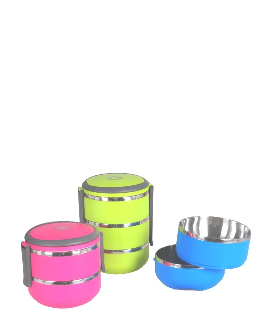 Wholesales reuse plastic steel stainless 3 layer lunch box collapsible food container with lock bento lunch box set