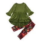 Girl's Kids Ruffle Pants Fashion Modern Girl's Clothing Set Ruffle Design Long Sleeve Printed Pants Kids Clothing