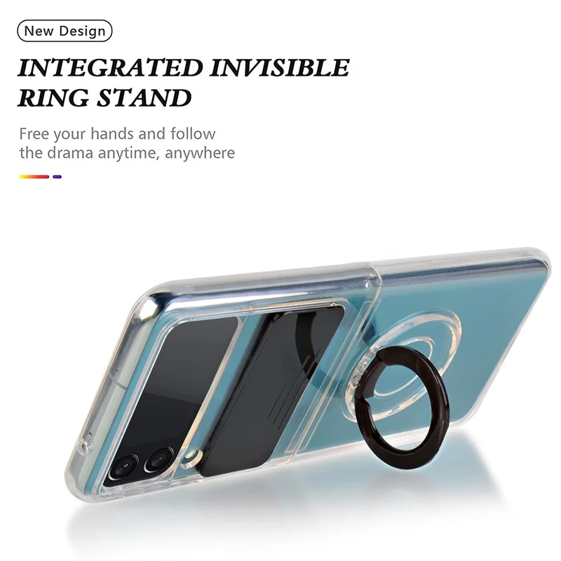 Transparent Window Camera Lens Protector phone cover for samsung galaxy z flip 3 case with ring