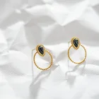 Hoop Natural Women High Quality Gold Plated Stainless Steel Twist Hoop Natural Stone Earrings