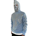 Fashion Style Custom Rhinestone Skeleton Full Face Zip Hoodie Streetwear Heavy Weight Full Zip Up Hoodie