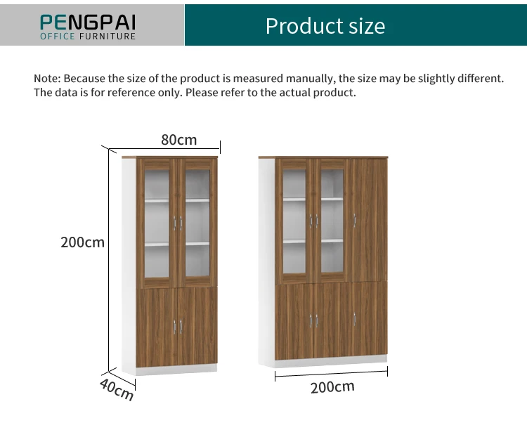 Pengpai 2 doors wood bookcase with glass doors shelf bookcase for office building