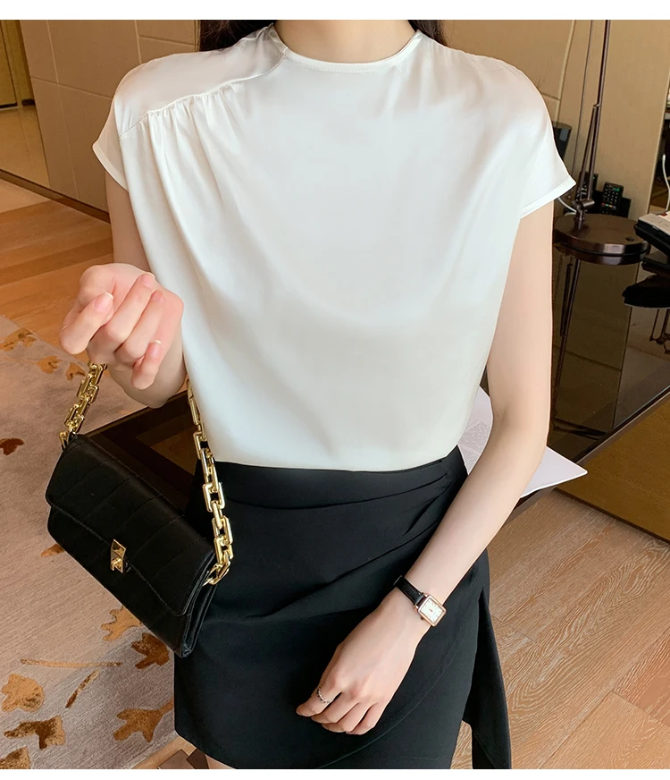 Elegant Satin Short Sleeve Blouses Women Vintage White Silk Shirt Women  Casual Loose Female Ol Shirts Tops - Buy White Silk Blouse,Women's Blouse,Office  Lady Shirts Product on Alibaba.com