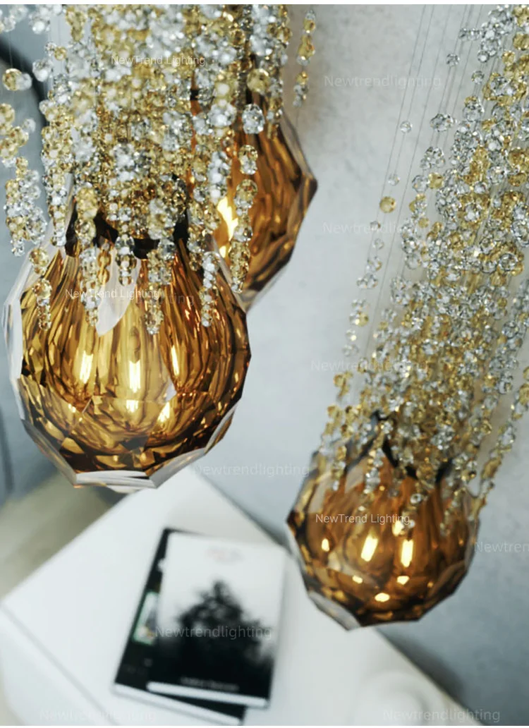 CPL-285 New Design Indoor Decoration Custom Luxury Lamp Hotel Villa Staircase Chandelier Luxury Crystal Pendant Light details