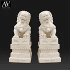 Foo Dog Outdoor Animal Statues Outdoor Hand Carved Door Front Animal Sculpture Chinese White Marble Foo Dog Statue