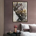 Art Modern Posters Canvas Art African Women Lady Portrait Gold Foil Wall Art Home Designs Framed Picture Stretched Canvas