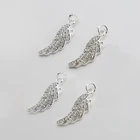 W/rhinestones Silver Alloy Wing W/Rhinestones Silver Plated Zinc Alloy Charms For Bracelet Making DIY Jewelry Making 9x25mm