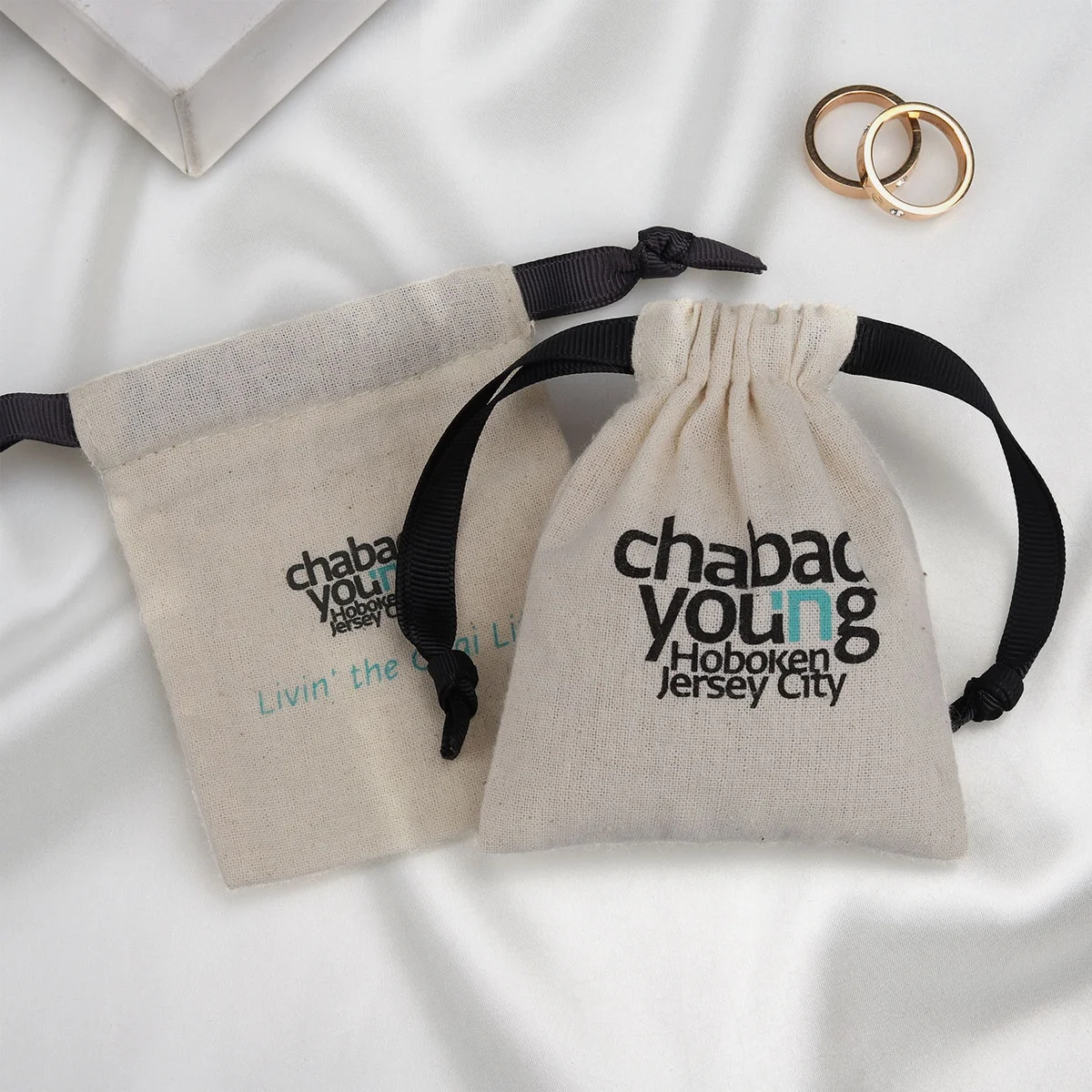 Custom Logo Printing Thick Cotton Fabric Muslin Drawstring Bag Gift Jewelry Cotton Packaging Pouch