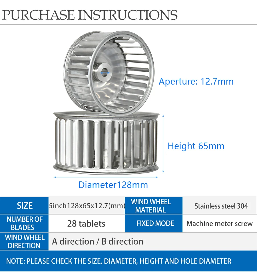 Impulsor siroco 304 inoxidável Ventilador centrífugo impulsor de aço forno vento impulsor detalhes de alta temperatura