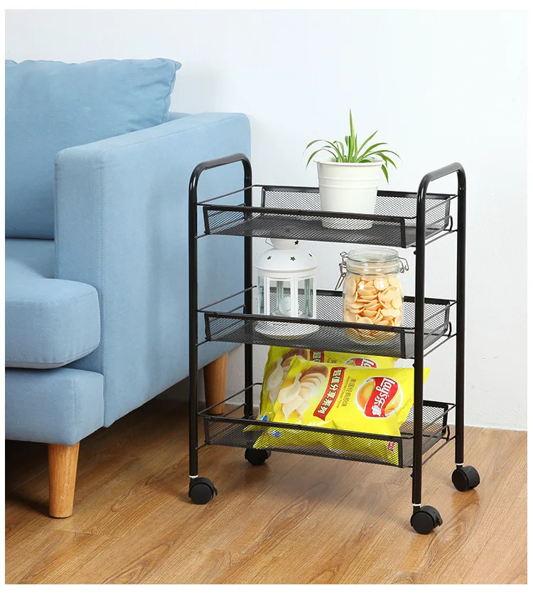 2023 hot sell kitchen accessories living room Storage shelf household storage organizer 3 tiers Metal Trolley cart with wheels