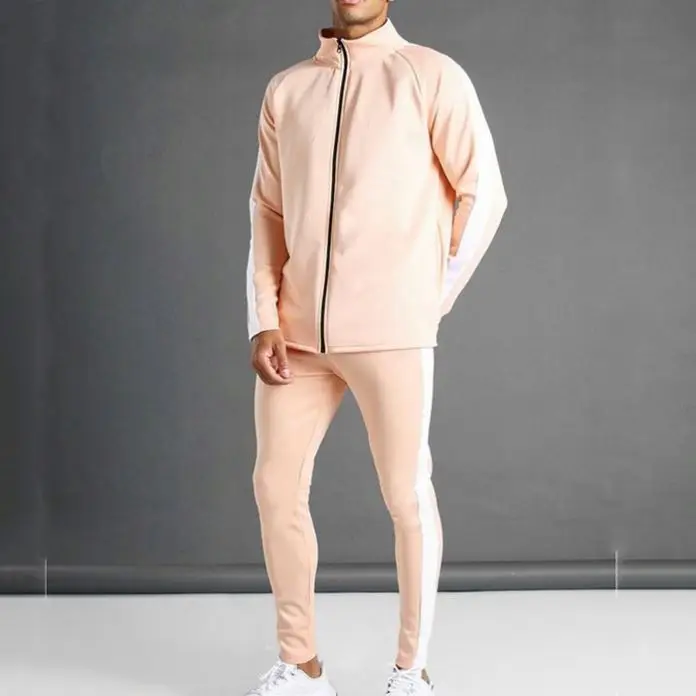 ECBC Men sportswear fitness apparel Cotton peach orange active tracksuits zip up jacket Sweatsuits