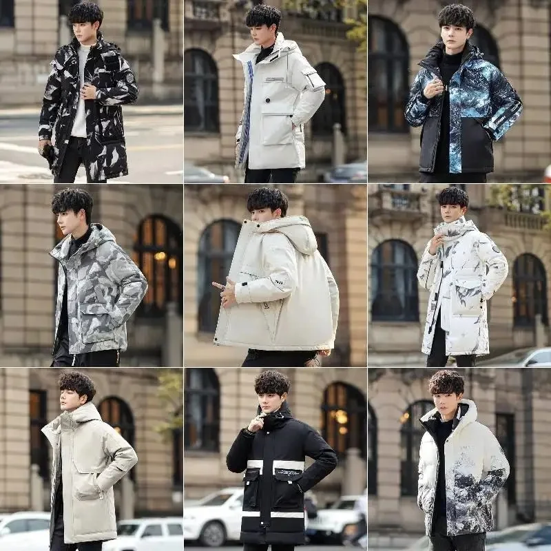 Men's Hooded Winter Coat Warm Puffer Jacket Thicken Cotton Coat with Removable Hood