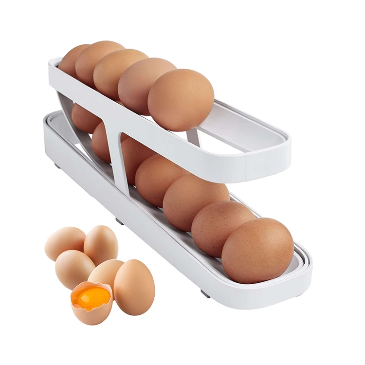 New Foldable two tiers automatic rolling egg organizer egg dispenser organizers for home storage