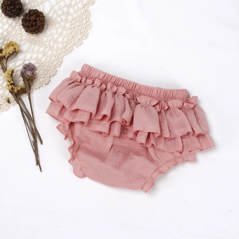 High Quality Cotton Baby Girl Shorts Casual Bummies Lavender Comfortable Muslin Summer Ruffle Baby Bloomer Shorts
