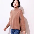 Young ladies fashion pure color split before short after high quality cashmere sweater knit shirt