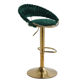 Luxury Adjustable Green Barstools With Back Velvet Bar Chairs Counter Height Swivel Leisure Chair For Restaurant Pub