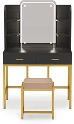 Wooden corner gold legs bedroom vanity mirror set dressing table luxury with lights around mirror