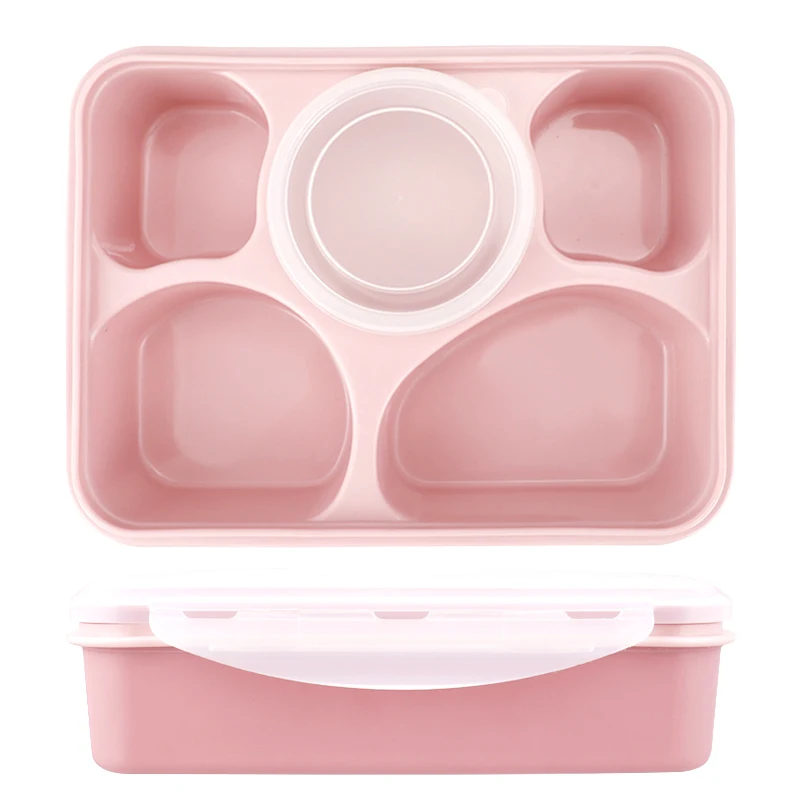 Kids Outdoor PP Food grade with spoon sauce container 5 compartments Microwave plastic kids bento lunch box