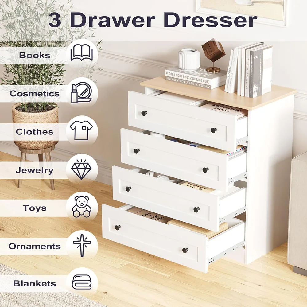 White Modern 4-Drawer Storage Cabinet Organizer Chest Space-Saving Furniture for Living Room supplier