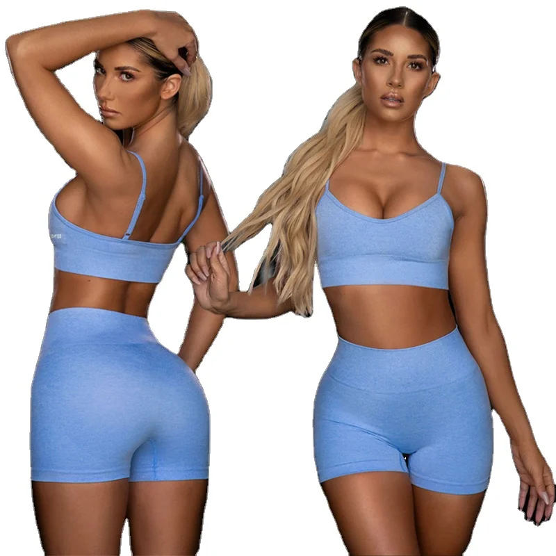 Women Seamless Bra Shorts Fitness Suit Yoga Clothing Backless Sexy Camisole Tank Top Running Sports