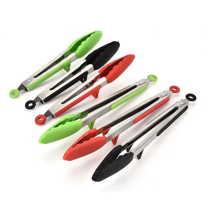 Premium 2-Pack (9 Inch & 12 Inch) BBQ Silicone Kitchen Cooking Tongs with Built in Counter Stands and Locking Head details