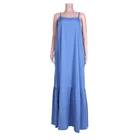 Pocket Casual 2021 Long Skirt Sling Sleeveless Loose Waist Blue Pocket Temperament Long Dress Suit