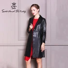 Coat New Arrivals New Fashion Ladies Casual Fashion Leather Suit Collar Long Trench Coat