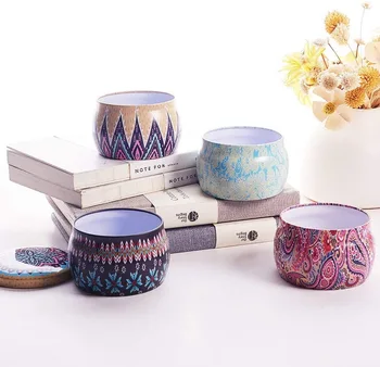 Wholesale Southern Aisa Style Custom Pattern Scented Candle Jars With Metal Lids Box And Logo Print For Candle Making