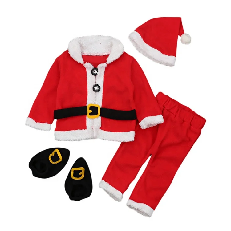 Hot Sale Children Boys Kids Christmas Clothing  Long Sleeves 4-Pieces Kit Children Dress Father Christmas Costume