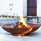 Fire Garden Round Fire Bowl Wood Corten Steel Outdoor Fire Pit