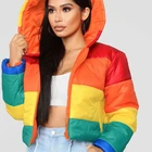 Padded Jackets 2020 Rainbow Cotton Padded Zipper Puff Jackets Hooded Women's Cotton Padded Clothes