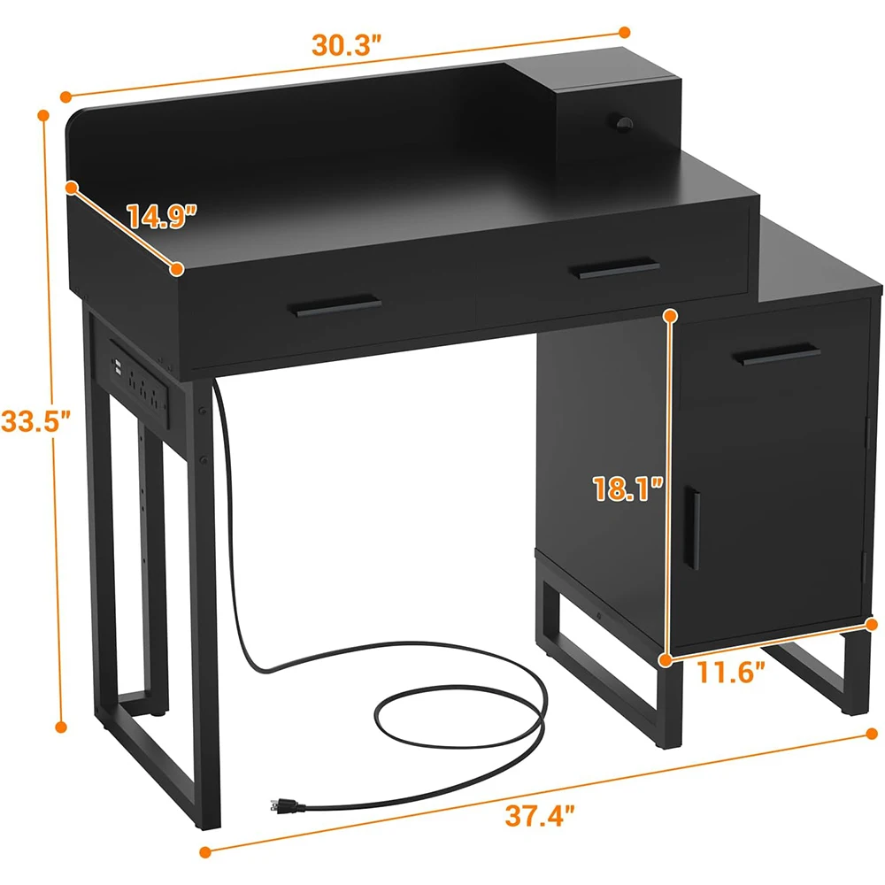 Modern Reversible Black Vanity Desk 4 Storage Drawers Charging Station Divided Organizers for Women Girls Makeup Vanity Table details