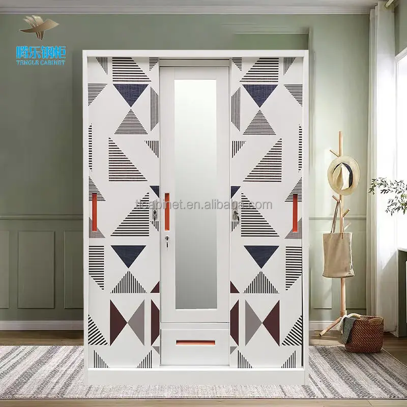 Modern Design Metal Wardrobe Manufacturers 3 Door Wardrobe With Sliding Doors Closet Cabinet Locker Steel Wardrobe