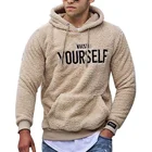 Custom Embroidery Sherpa Fleece Hoodie Men Design Plaid Thick Adult Oversized Sherpa Pullover Hoodies With Pocket
