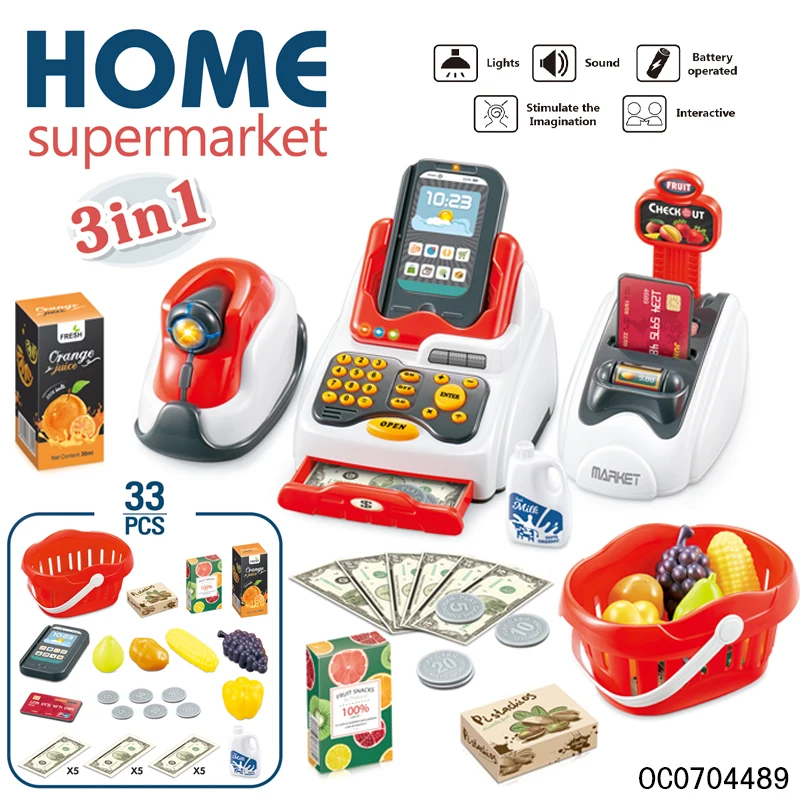Plastic pretend play home big supermarket electronic kids cash register toys
