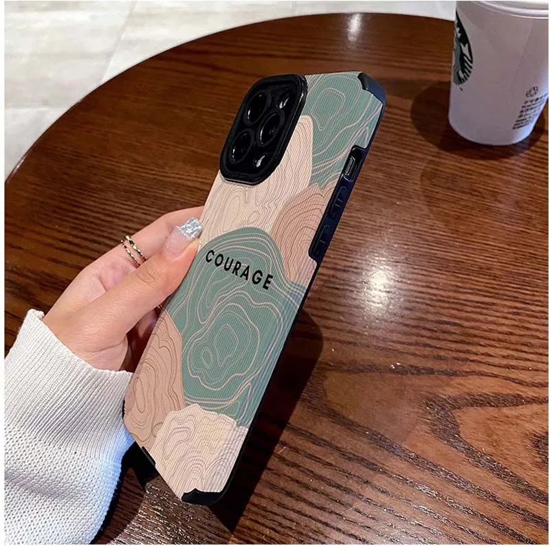 Courage Color Wave Printing Soft TPU Artificial Leather Mobile Phone Cover Case For Iphone 7 8 X Xr Xs 11 12 13 14 15 16 Pro Max
