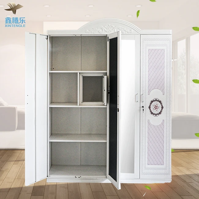 Guangzhou Foshan Factory's 4-Door Steel Wardrobe Mirror Kids Children's Bedroom Furniture Cute Pattern Cloth Baby Cheap Lemari