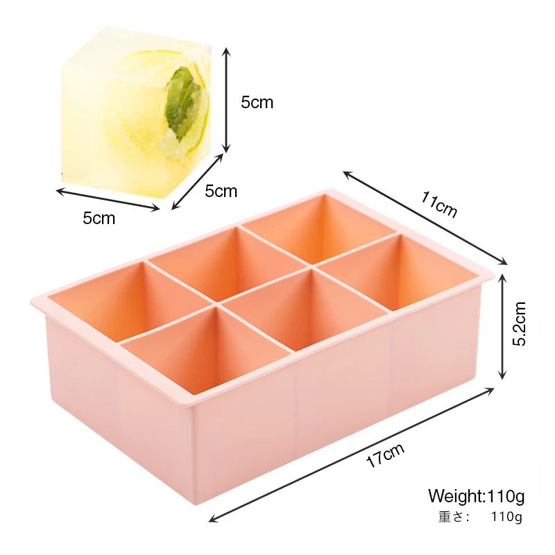 Silicone Ice Cube Tray - Ice Cube Tray with Large 6 Cavity Silicone Mold - Will Make Big Ice Cubes For Whiskey