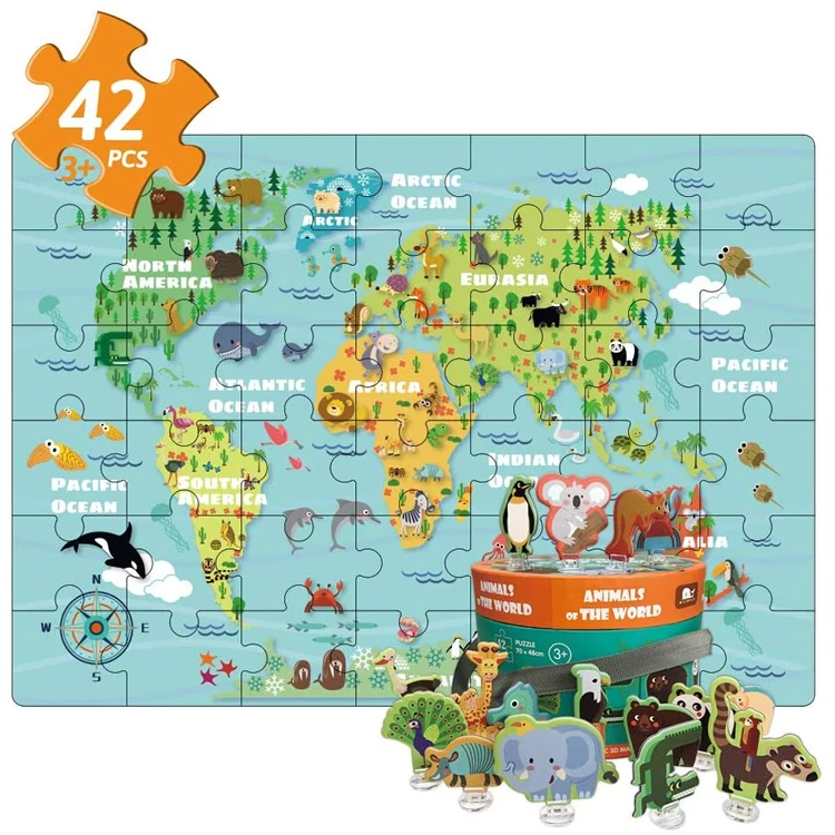 100PCS Educational Puzzles for Kids Our World Floor Puzzle Jigsaw Humanities Geography Puzzle Portable Gift Box Toy 